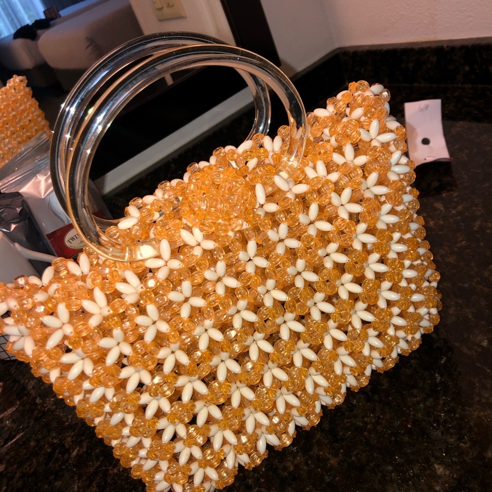Orange and White Beaded Purse